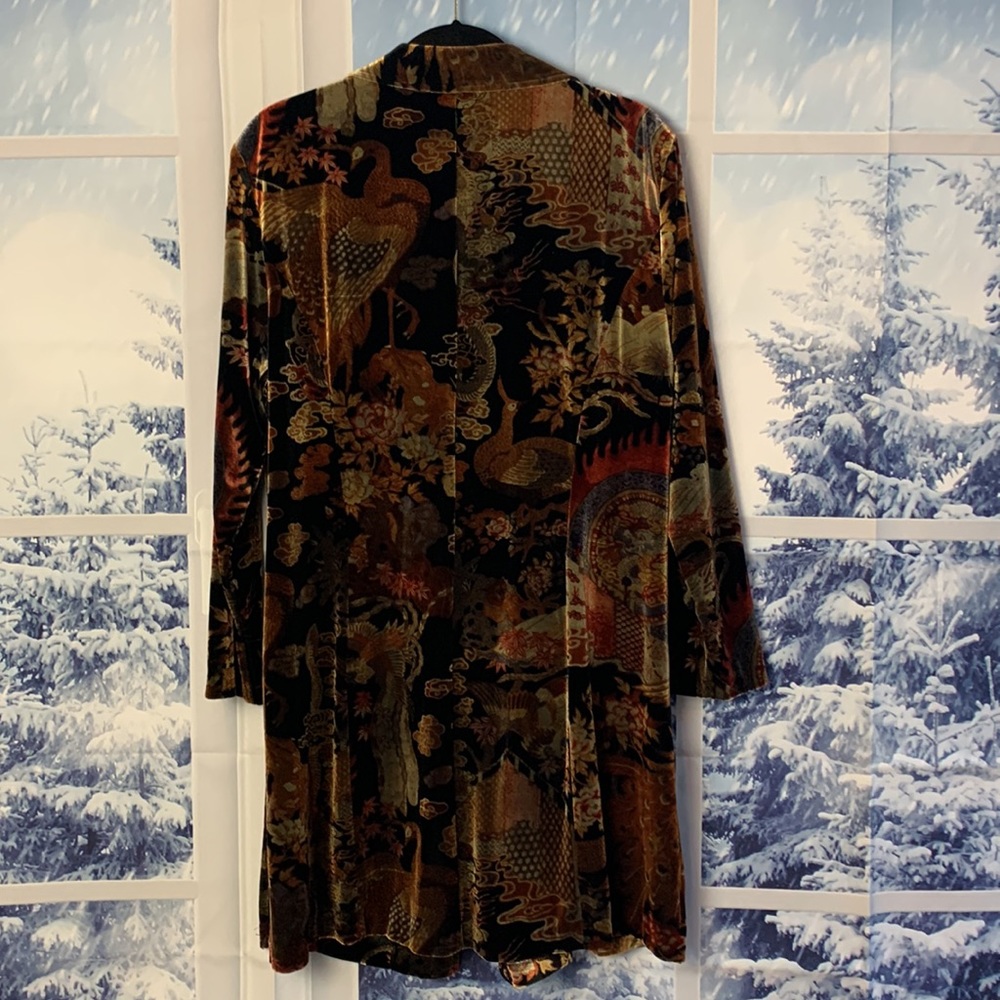 SOLD- Clio II Tapestry Peacock Floral Button Down Collar Velour Jacket Vintage - Picture 6 of 16